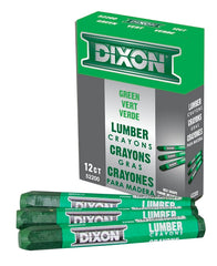 DIXON Industrial Lumber Marking Crayons, 4.5" x 1/2" Hex, Green, 12-Pack (52200)