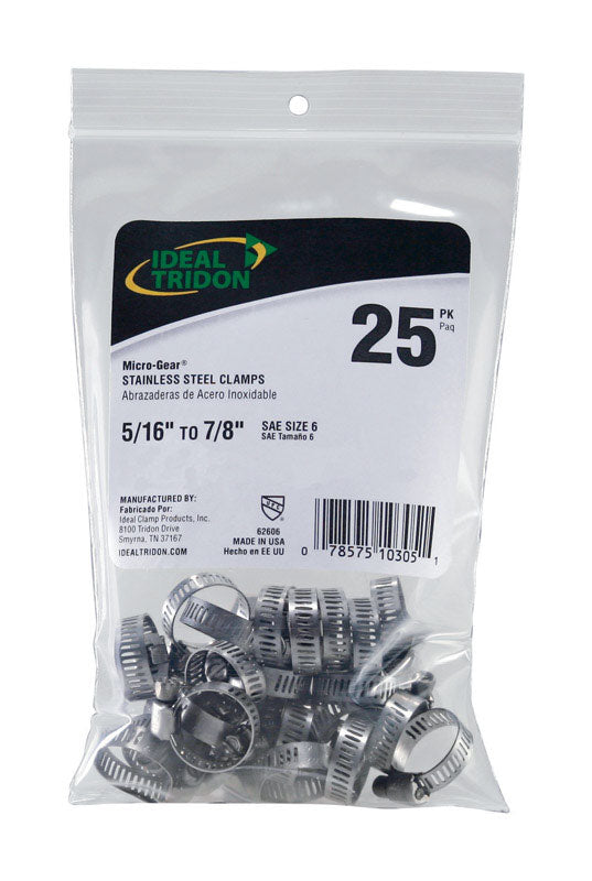 Ideal Tridon 62606 Micro-Gear 5/16" x 7/8" Stainless Steel Hose Clamps, 25-Pack