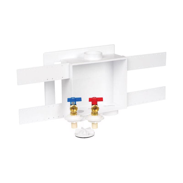 Oatey 38531 WASH Machine Outlet Box, 1/4", White/Brass