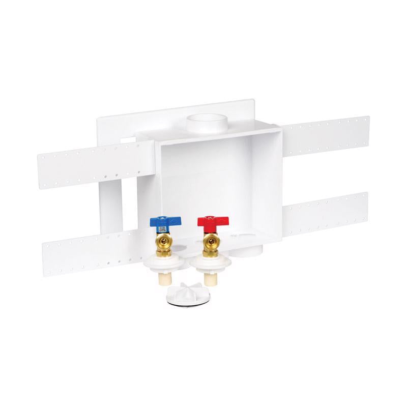 Oatey 38531 WASH Machine Outlet Box, 1/4", White/Brass