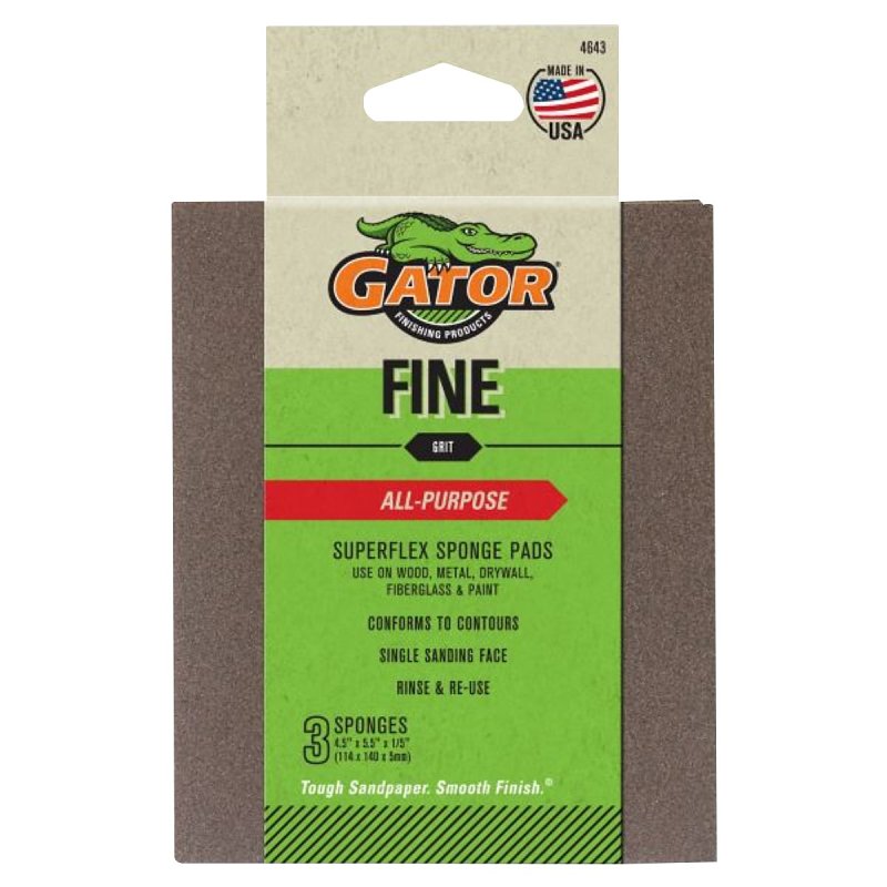 Gator Finishing 4643 120 Grit Aluminum Oxide Sanding Sponges (3 Pack), 4.5" x 5.5"