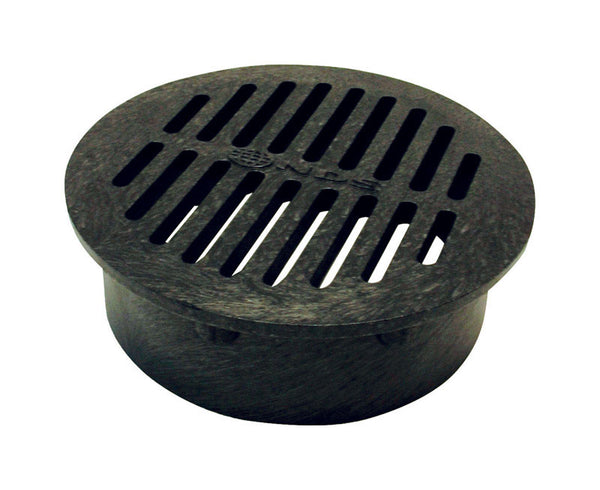 NDS Round Grate, Fits Spee-D Catch Basin Drain & 6 in. Drain Pipes & Fittings, 6 in., Black Plastic 40