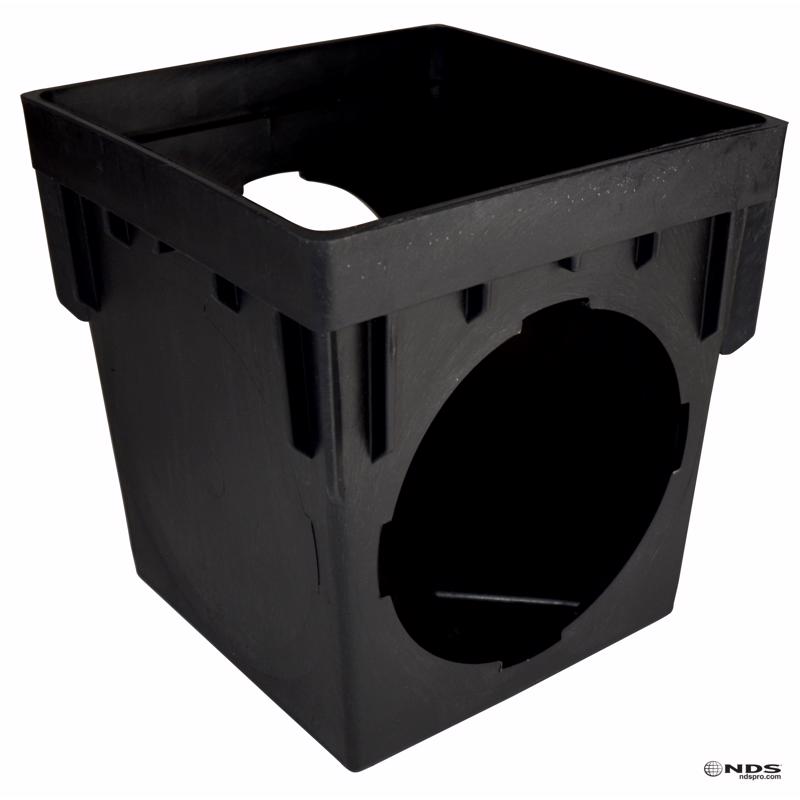 NDS 900 Square Catch Basin Drain With 2 Openings, Connect to 3-Inch, 4-Inch, 6-Inch & 8-Inch Drain Pipes, Manages Medium - Heavy Water Flows, 9-Inch, Plastic, Black