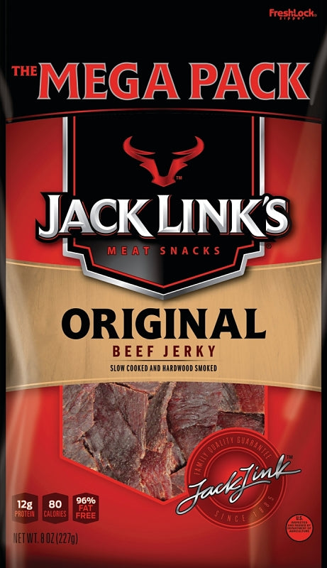 Jack Link's Beef Jerky, Original, ½ Pounder Bag - Flavorful Meat Snack, 10g of Protein and 80 Calories, Made with Premium Beef - 96% Fat Free, No Added MSG or Nitrates/Nitrites (Packaging May Vary)