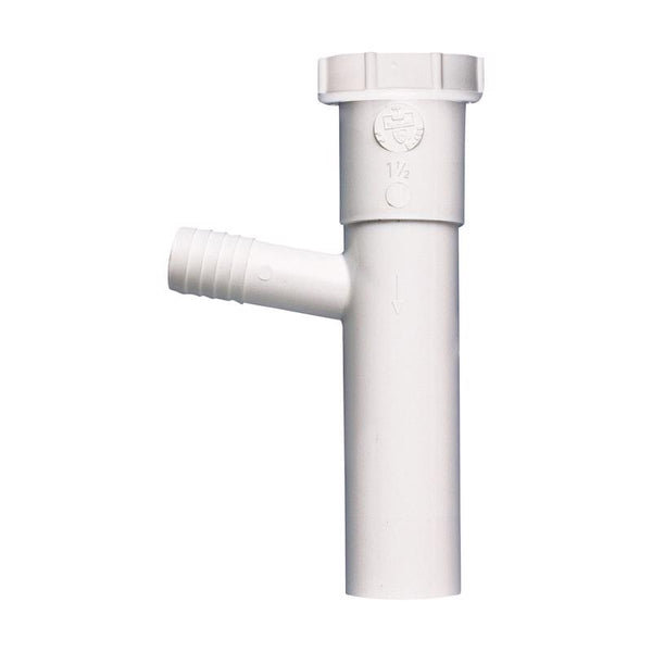 Plumb Pak PP66-4W Dishwasher Tailpiece, 1-1/2 X 8 in, 3/4 in (7/8 in Od) Branch, Plastic, 1.5" x 8" , White