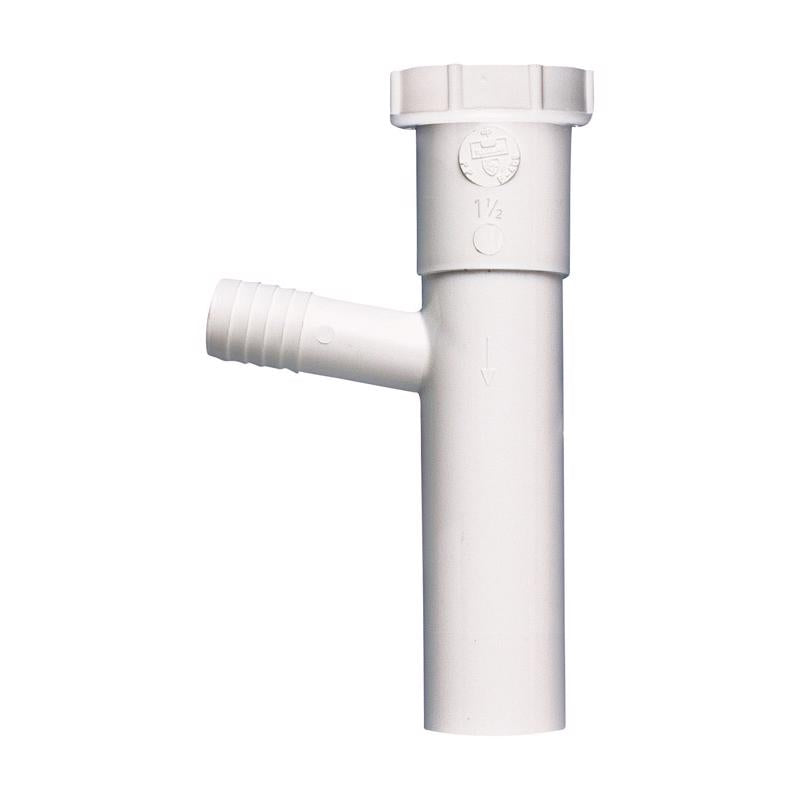 Plumb Pak PP66-4W Dishwasher Tailpiece, 1-1/2 X 8 in, 3/4 in (7/8 in Od) Branch, Plastic, 1.5" x 8" , White