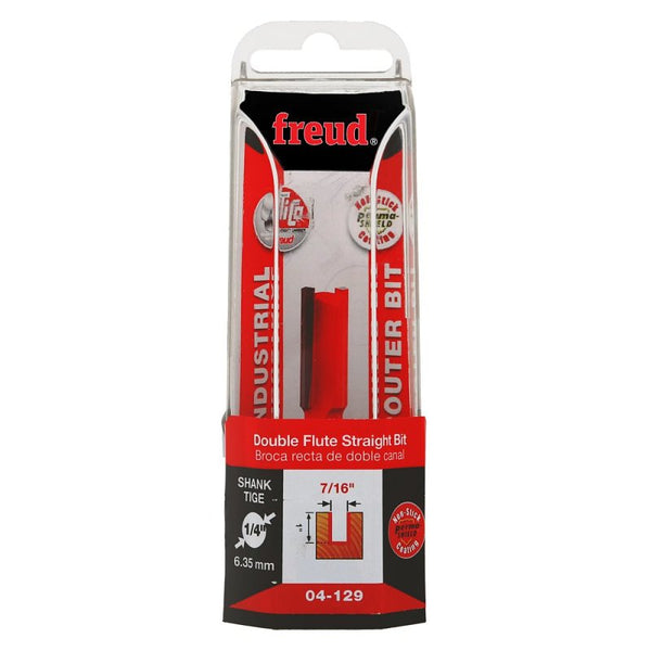 Freud 04-129: 7/16" (Dia.) Double Flute Straight Bit with 1/4" Shank, Red