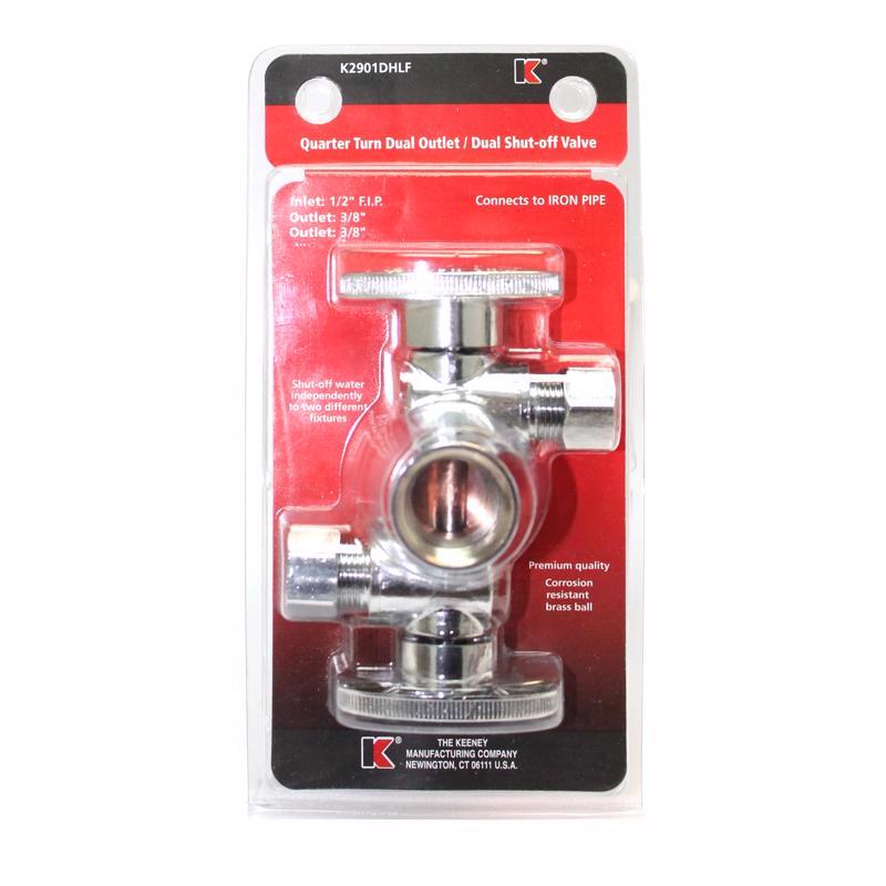Quarter Turn 3 Way Valve 1/2-Inch FIP by 3/8-Inch OD by 3/8-Inch OD Dual Handle, Lead-Free
