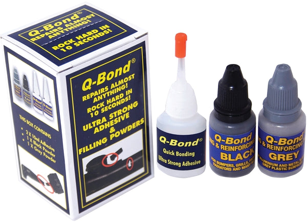 K Tool International 90002 Q Bond Ultra Strong Adhesive Kit for Garages, Repair Shops and, DIY, Repairs Hard Plastics/PVC/Metals, (2) Adhesive Bottles, (1) Plastic and (1) Metal Reinforcing Powders QB2