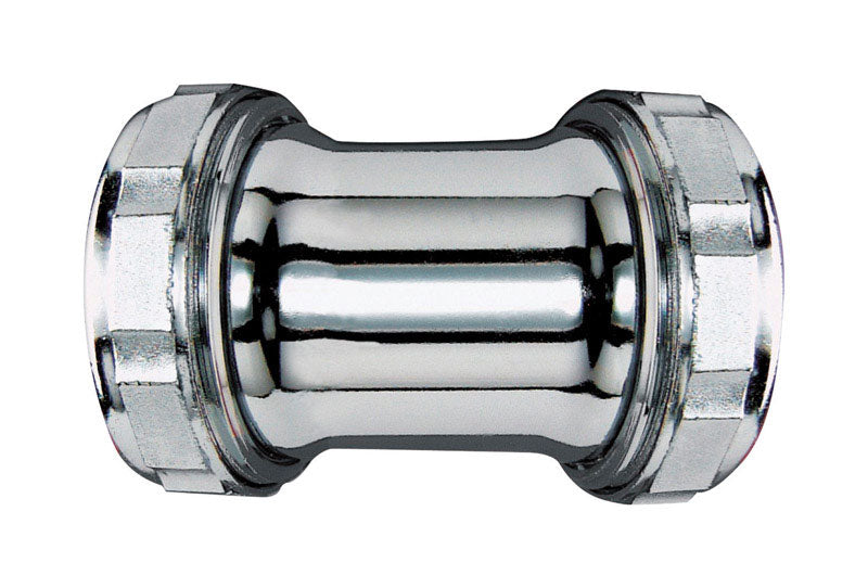 Plumb Pak PP134 Coupling Elbow with Nuts and Washers, 1-1/2 in Size, 22 Ga, Chrome Plated, Brass