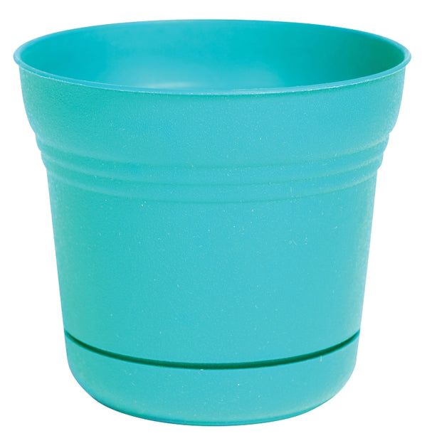 Bloem Saturn 10" Bermuda Teal Round Resin Planter Pot with Snap-in Saucer for Indoor and Outdoor Gardening SP1026