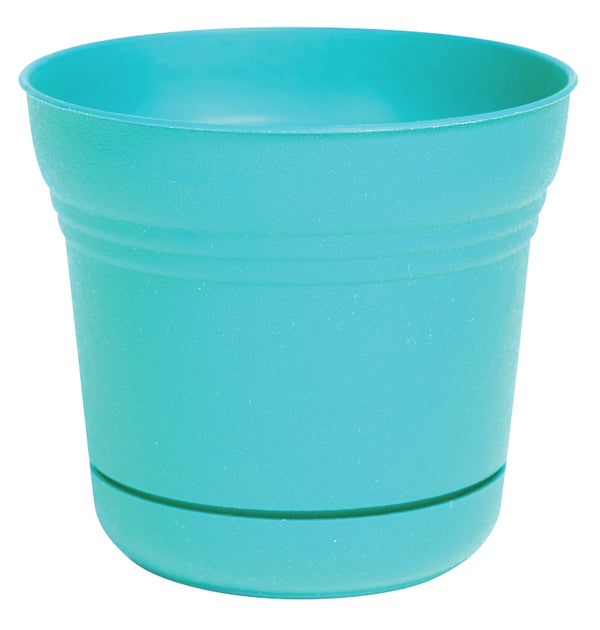 Bloem Saturn Round Planter with Saucer Tray: 12" - Bermuda Teal - Durable Plastic Pot, Matte Finish, Removable Saucer, for Indoor & Outdoor Use, Gardening, 3 Gallon Capacity SP1226