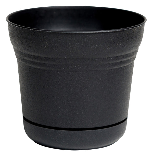 Bloem Saturn 5" Black Round Resin Planter Pot with Snap-in Saucer for Indoor and Outdoor Gardening SP0500