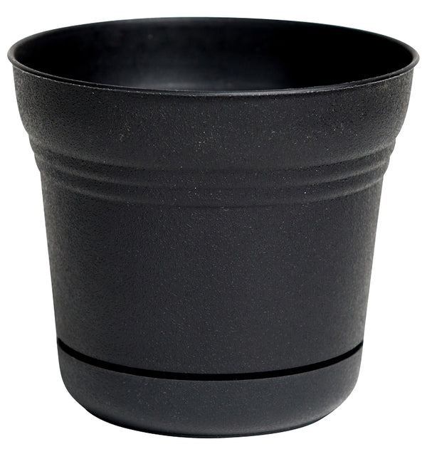 Bloem Saturn Round Planter with Saucer Tray: 12" - Black - Durable Plastic Pot, Matte Finish, Removable Saucer, for Indoor & Outdoor Use, Gardening, 3 Gallon Capacity SP1200