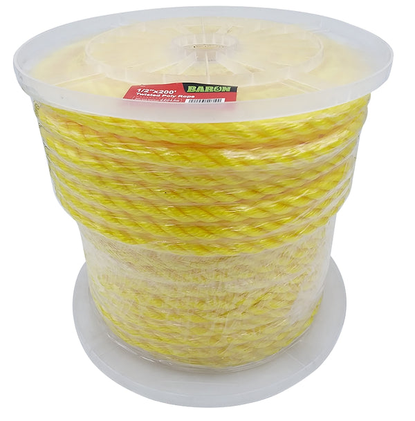 Baron 54610 Twist Poly Rope, Yellow, 1/2 Inch X 200 Feet