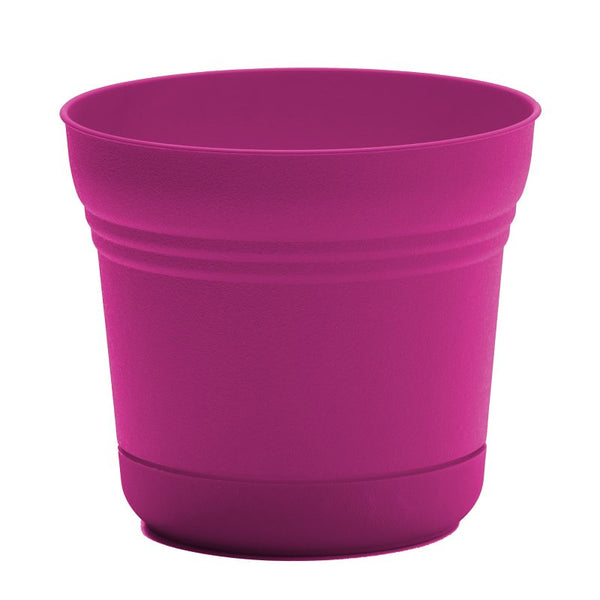 Bloem Saturn 7" Round Plastic Planter - Indoor/Outdoor, Snap-in Saucer & Drainage Holes, Fuchsia SP0715