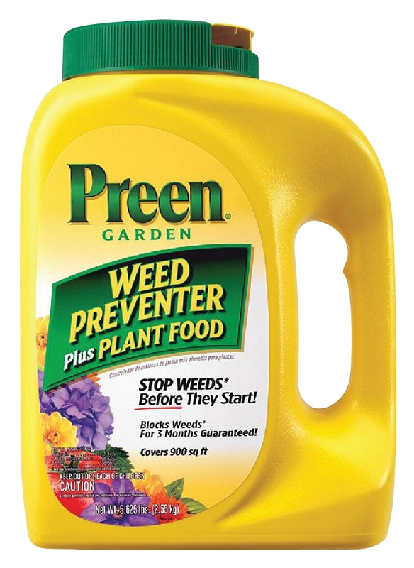 Preen 2164116 Plant Food Garden Weed Preventer, 5.625 lb. Covers 900 sq. ft