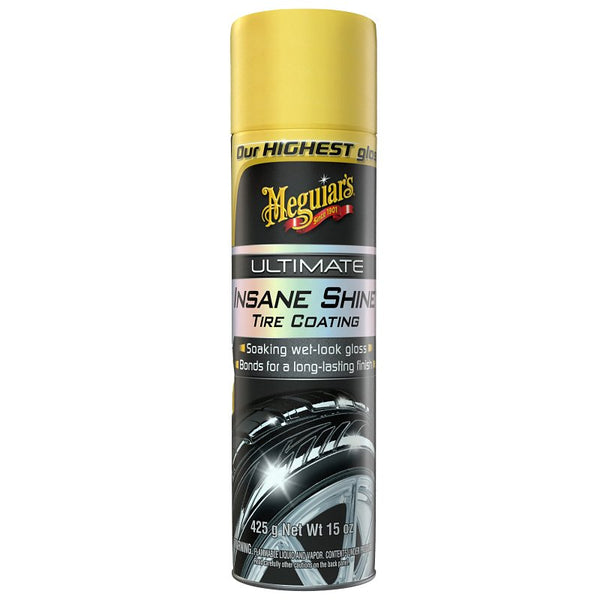 Meguiar's G190315 Ultimate Insane Shine Tire Coating, gives a Finish that Creates a Lasting Wet-Look for a Classic Black Shine, Easy to Use, No Hassle, No Mess, Ultimate Protection, 15 Oz Aerosol Can