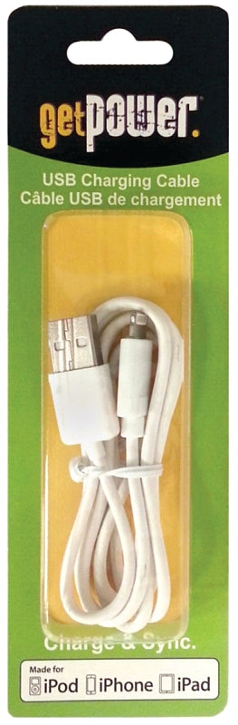 GetPower USB Charging and Sync Cable MFI Certified for Apple Lightning Tip Devices - Retail Packaging - White