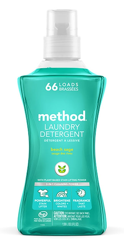 Method Liquid Laundry Detergent; Beach Sage Scent, Plant-Based Stain Remover; ; 66 Loads per 53.5 oz Bottle; (Pack of 1) 01489