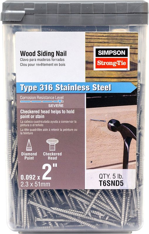 Simpson Strong-Tie T6SND5 Wood Siding Nail — 2 in. x .092 in. Type 316 Stainless Steel (5 lb.)