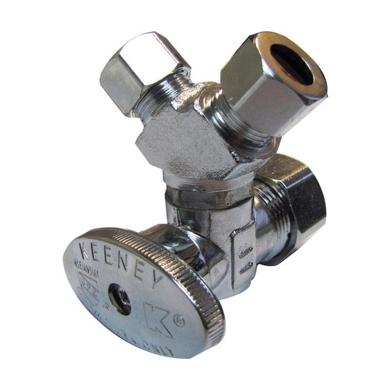 Plumb Pak PP2903VLF 3-Way Quarter Turn Stop Valve, 5/8 X 3/8 X 3/8 X Compression
