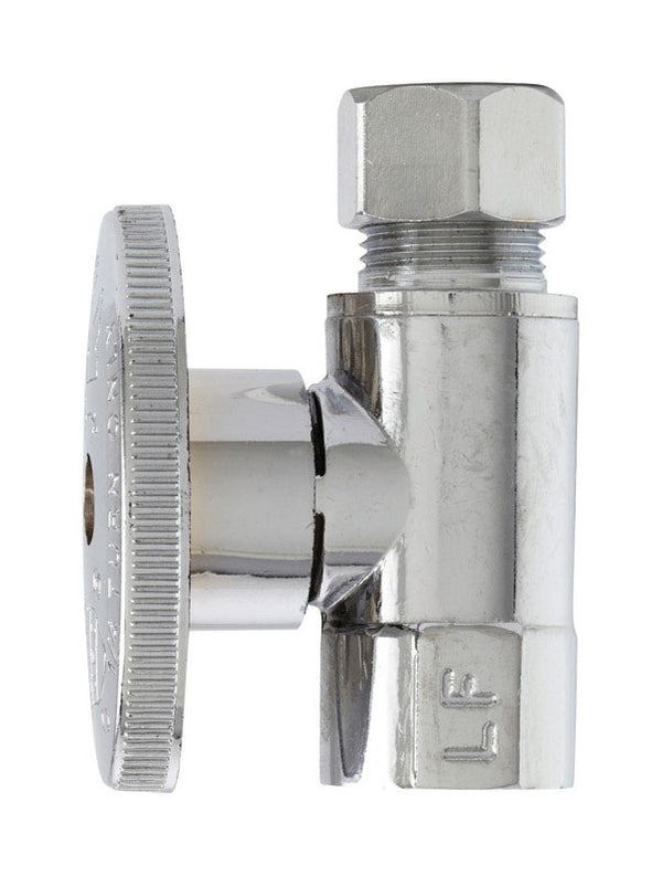 Plumb Pak PP52PCLF 1/4 Turn Straight Shut-Off Valve, 3/8 X 3/8 in, Fip X Od, Body, Chrome Plated, 3/8" x 3/8"