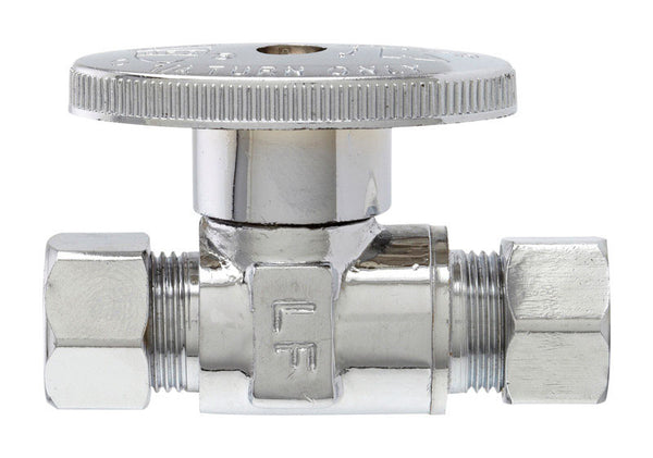 Plumb Pak PP2071LF Quarter Turn Straight Stop Valve, 3/8 X 3/8 X Compression, Chrome Plated, Brass