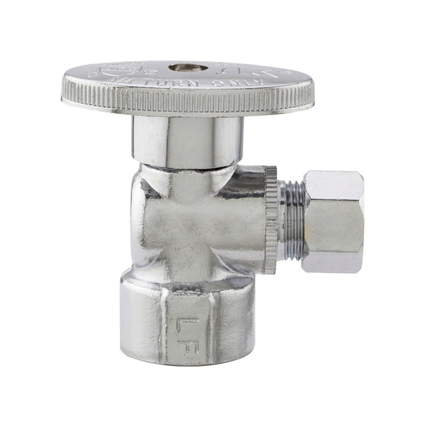 Plumb Pak PP51PCLF 1/4 Turn Angle Shut-Off Valve, 1/2 X 3/8 in, Fip X Od, Body, Chrome Plated, Brass