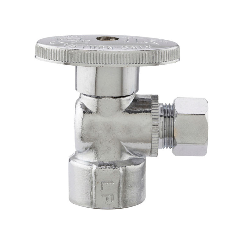 Plumb Pak PP51PCLF 1/4 Turn Angle Shut-Off Valve, 1/2 X 3/8 in, Fip X Od, Body, Chrome Plated, Brass