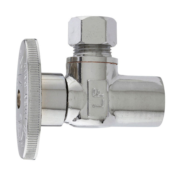 Plumb Pak PP60PCLF Quarter Turn Angle Stop Valve, 1/2 X 3/8 In, Sweat X Compression, Brass, Chrome Plated, 1/2" x 3/8"