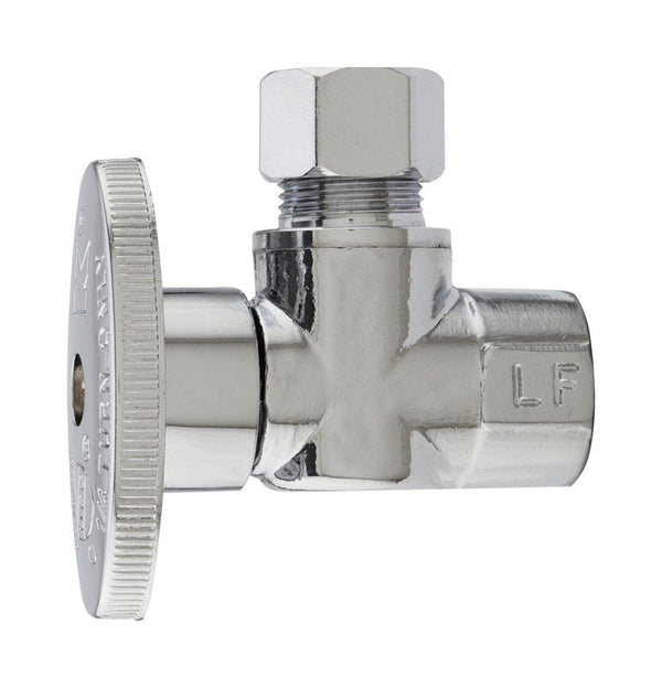 Plumb Pak PP20050LF 1/4 Turn Angle Shut-Off Valve, 3/8 X 3/8 In, Fip X Od, Body, Chrome Plated, 3/8" x 3/8"