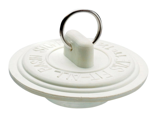 Plumb Pak PP820-3 Drain Stopper, Fits Size 1-1-3/8 in, Rubber, White