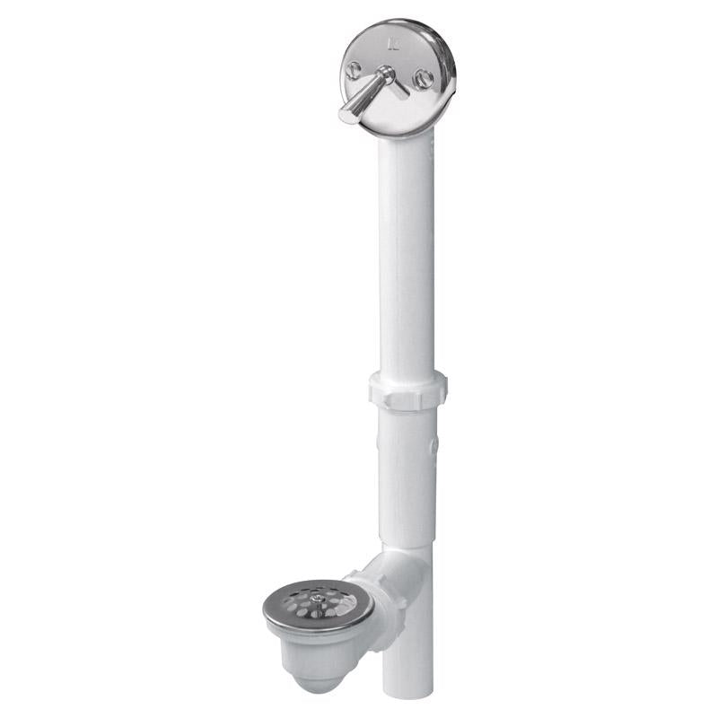 Plumb Pak PP64W Trip Lever Bath Drain, 1-1/2 In, Plastic, Polished Chrome, No Size, White