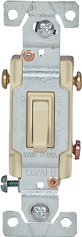 Cooper Wiring Devices 5223V-7V-BU Ivory Grounded Standard Toggle Switch (120 Vac, 15 A), 1 Pack 5223-7V-BU