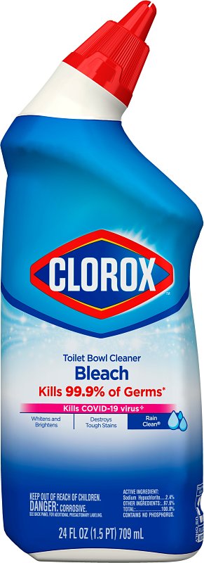 Clorox Toilet Bowl Cleaner, Clinging Bleach Gel, Rain Clean - 24 Ounces (Package May Vary)