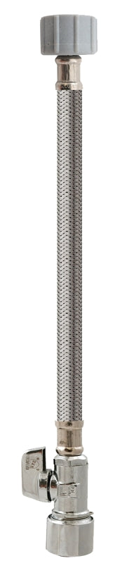 Plumb Pak Quarter Turn Straight Valve 5/8-Inch OD by 12-Inch Stainless Steel Toilet Supply, Lead-Free, Quick Lock 2068PCPOLFC12K