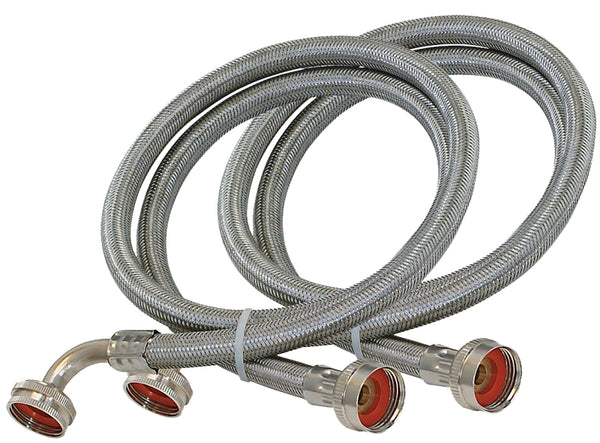 Eastman 48377 Braided Stainless Steel Washing Machine Hose with 90-Degree Elbow, 5 ft, 1-Pair