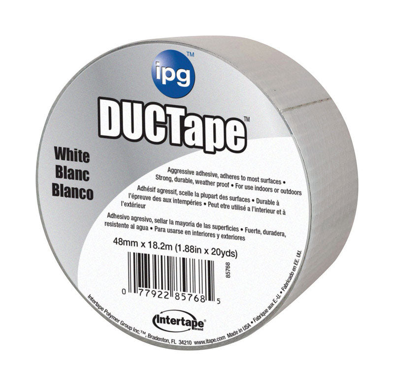 IPG JobSite DUCTape, Colored Duct Tape, 1.88" x 20 yd, White (Single Roll)