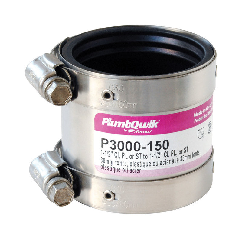 Fernco P3000-150 Coupling CI to PVC, Steel x 1-1/2"