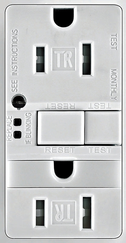 EATON TRSGFNL15W-K Arrow Hart Commercial Grade Duplex Tamper Resistant Gfci Receptacle with Nightlight, 125 Vac, 15 A, White TRSGFNL15W-K-L