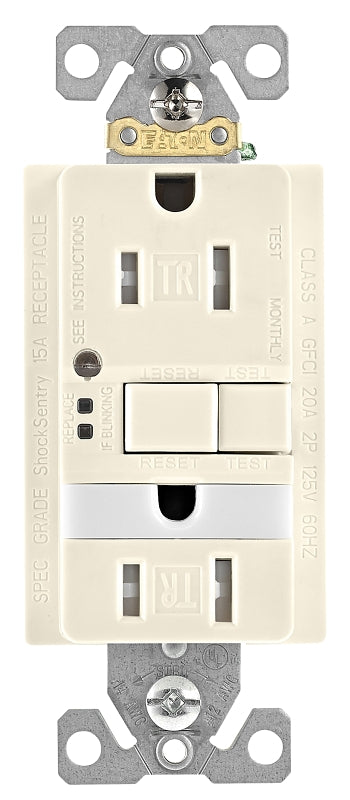 EATON TRSGFNL15LA Wiring Duplex Tamper Resistant Gfci Receptacle With Nightlight, 4.2 In L X 1.68 In W X 1.27 In D