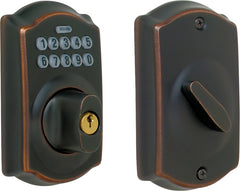 Schlage BE365 V CAM 716 Camelot Keypad Deadbolt, Electronic Keyless Entry Lock, Aged Bronze
