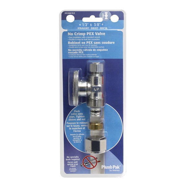 Plumb Pak PP2887EZ 1/2" Comp x 3/8" O.D. Quarter Turn No Crimp PEX Straight Valve, Chrome