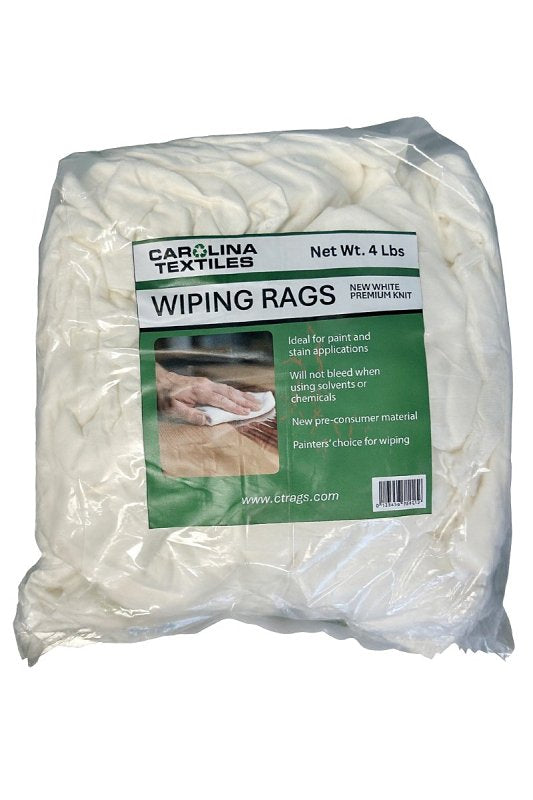 4 Lb Bag White Knit Paint Rags - New T-Shirt Material Wiping Cloths, 100% Recycled Pre-Consumer Cotton, Non-Bleed, Low Lint, Painting, Staining and Cleaning Cloths