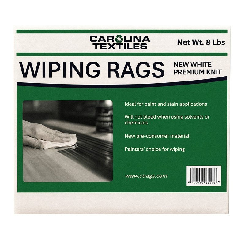 8 Lb Box White Knit Paint Rags - New T-Shirt Material Wiping Cloths, 100% Recycled Pre-Consumer Cotton, Non-Bleed, Low Lint, Painting, Staining and Cleaning Cloths