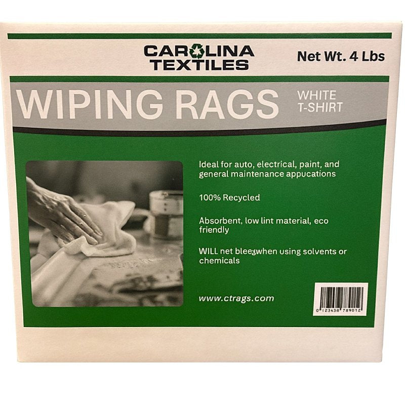 4 Lb Box Recycled White Knit Rags - White T-Shirt Material Wiping Cloths, No Logos, Non-Bleed, Economical Rags for Auto, Paint, Electrical and General Maintenance