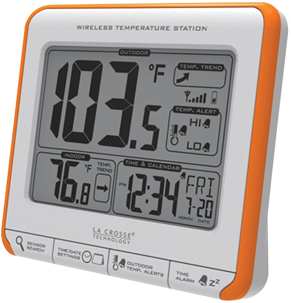 La Crosse Technology 308-179OR Wireless Temperature Humidity Station with Trends & Alerts, Orange/White