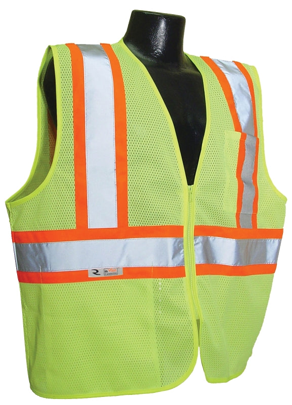 Radians SV22-2ZGM-XL Polyester Mesh Economy Class 2 High Visibility Zipper Closure Vest with Two-Tone Trim, X-Large, Green