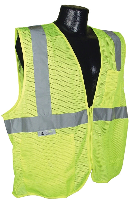 Radians SV2ZGM 2X Safety Vest Class 2 Zipper with Pockets Lime Green Mesh